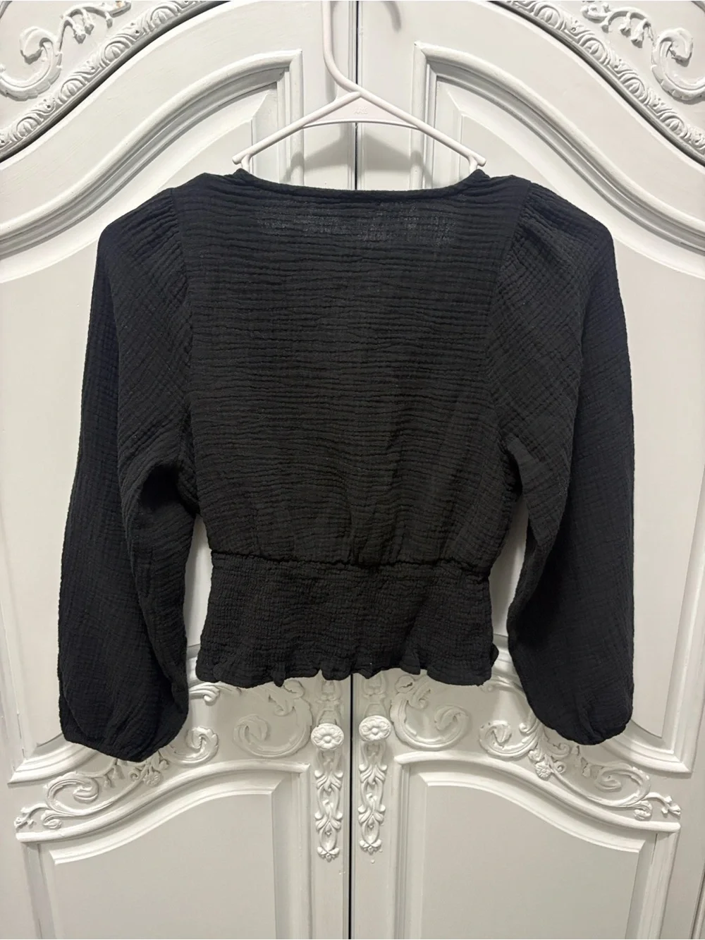 Madewell Black Textured Wrap Peplum Blouse- XS